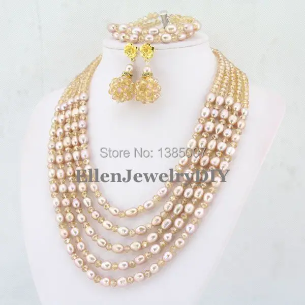 Новое поступление 5 рядов ювелирный набор из пресноводного жемчуга жемчужное