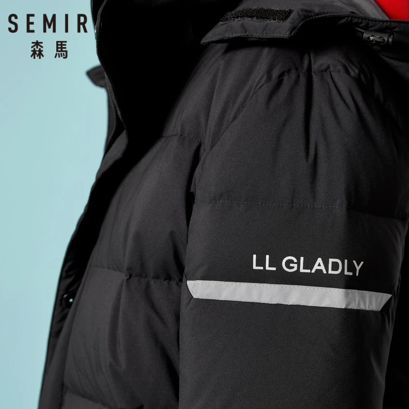 SEMIR Мужская стеганая легкая пуховая куртка с капюшоном с наклонным карманом на кнопках, Мужская Уличная пуховая куртка со съемным капюшоном