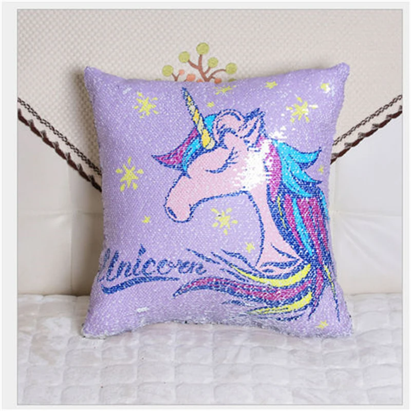 NZBZ. 40*40 Decorative Mermaid Pillows Double-sided Sequins Unicorn Cushion Cover For Sofa Reversible Pillowcase Home Decor | Дом и сад