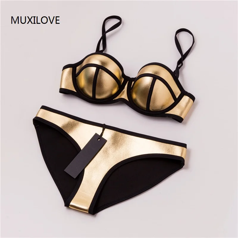 MUXILOVE комплект бикини из 100% неопрена с подкладкой и пуш-апом женский сексуальный