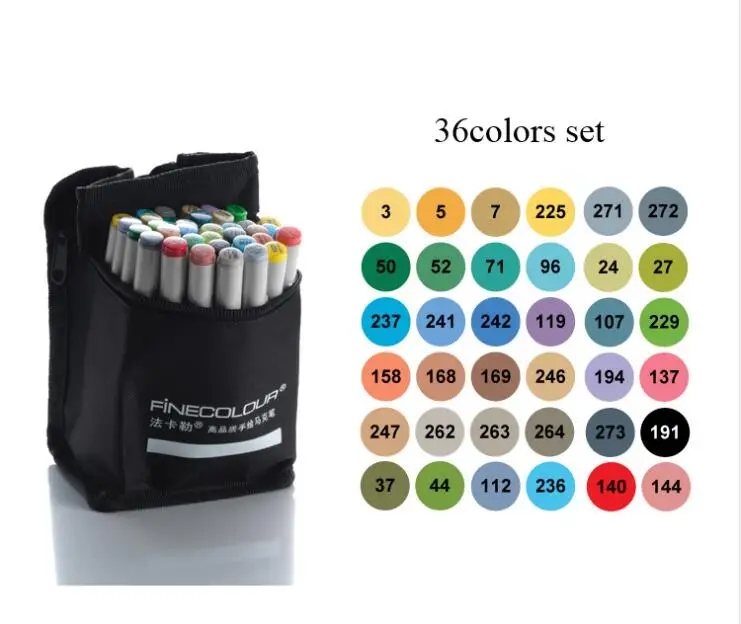 36 Standard bag 24/36/48/60/72 Цвет Finecolour Профессиональный маркер для рисования эскиз двойной головкой рисунок кисть на спиртовой основе маркер для рисования - Цвет: 36 Standard bag
