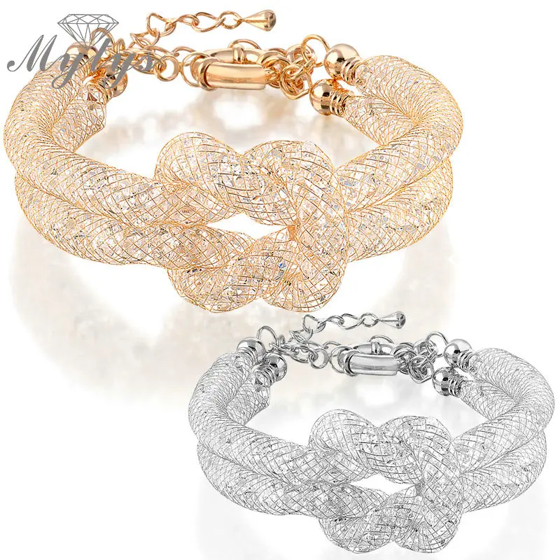 Mytys двойной цепной сетчатый браслет белого золота и GP проволочной сетки 2 слоя