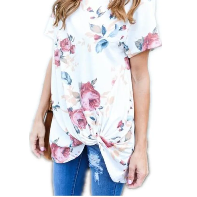 Женская футболка с коротким рукавом Hirigin Повседневная Длинная цветочным принтом