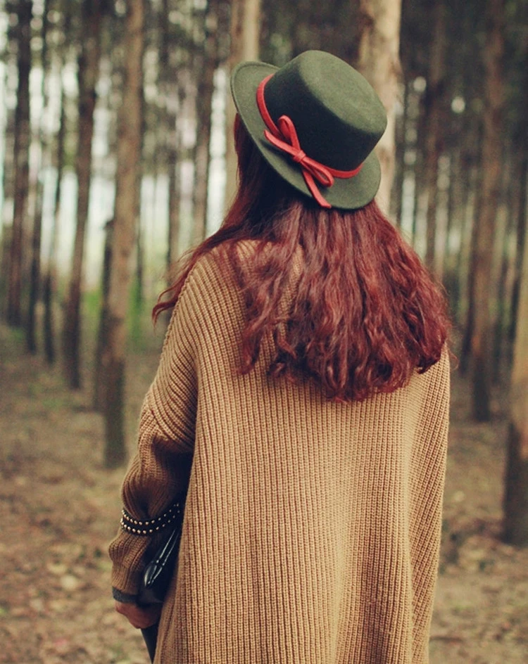 

LUCKYLIANJI Fashion Mens Lady Womens Unisex Bowknot 100% Wool Bowler Flat Top Derby Trilby Fedora Hats Cap (One Size:57cm)