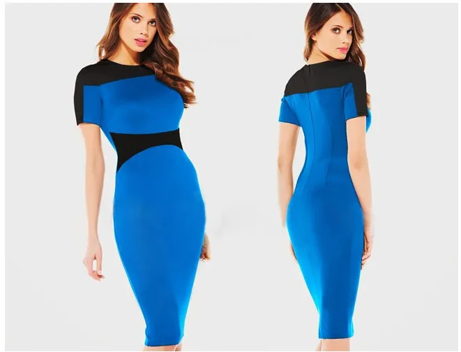 Dropshipping New Womens Pinup Rockabilly Colorblock Bodycon Stretch Shift Wiggle Pencil Knee-Length Dress Plus Size: S-XL | Женская