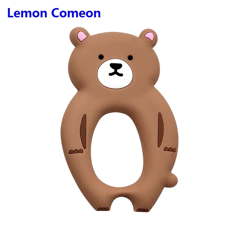 Lemon Comeon, 1 шт., силиконовый Прорезыватель в виде животных, Очаровательная силиконовая игрушка в виде медведя из мультфильма, детское кольцо без бисфенола, прорезыватель, силиконовые бусины, цепочка для самостоятельной сборки