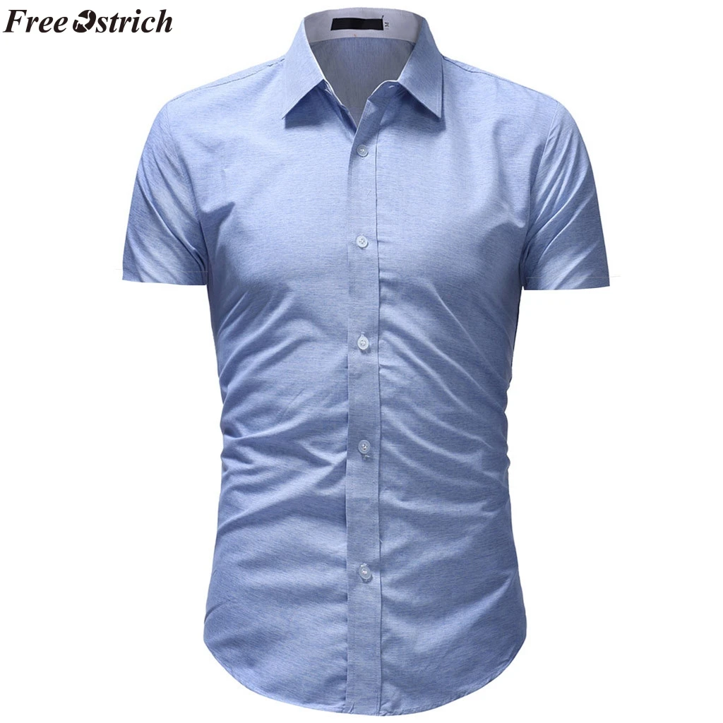 Свободная Мужская рубашка из страуса деловая роскошная с отворотом на пуговицах