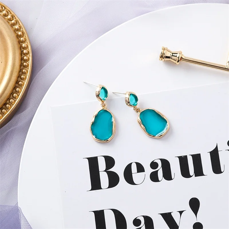 Korea Trends Geometry Acrylic Pendant Earrings Color Metal Long Women Summer Simple Joker Jewelry Accessories | Украшения и