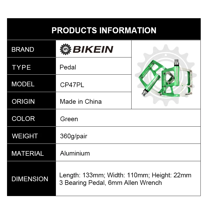 

BIKEIN Cycling Mountian/Road Bike DU Sealed Bearing CNC Anti-slip Flat Pedal BMX Bicycle Platform Pedals 9/16 MTB Accessories