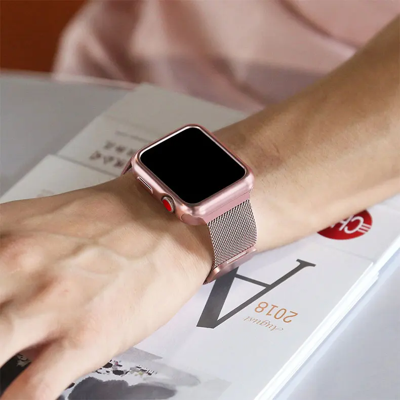 Миланская петля+ чехол для Apple Watch 44 мм 40 мм 38 мм 42 мм браслет из нержавеющей стали для iwatch серии 5 4 3 2 1 полосы