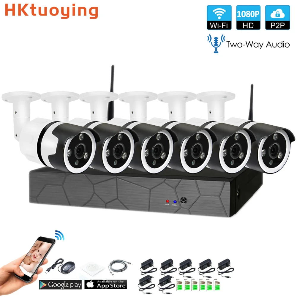 6CH two way audio talK HD Wireless NVR Kit P2P 1080P Indoor Outdoor IR Night Vision Security 2.0MP IP Camera WIFI CCTV System |