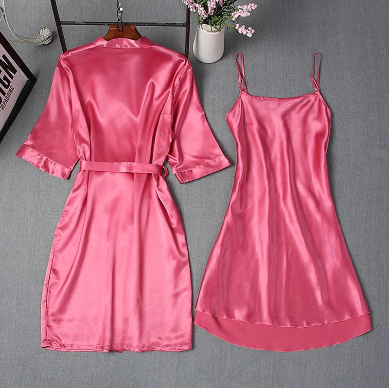 Прямая поставка Женская Ночная Рубашка шелковая Сексуальная подтяжка из двух