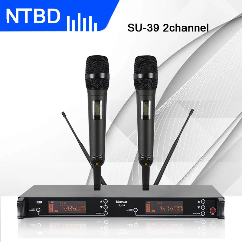 

NTBD Stage Performance Church Home KTV Party SU-39 UHF Professional Dual Wireless Microphone System Lavalier/Headset Microphone