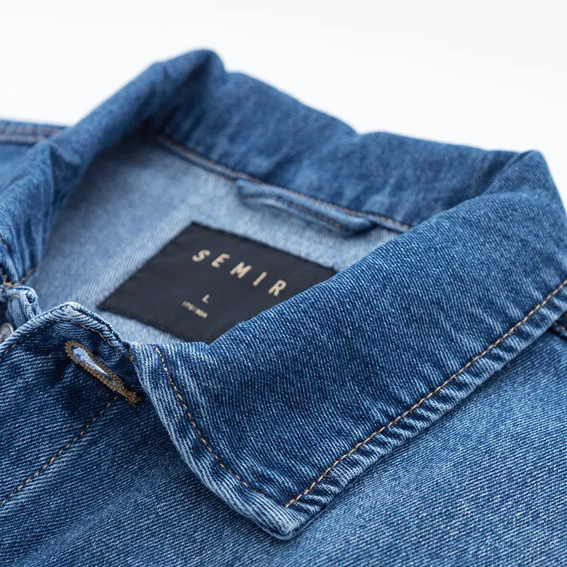 Мужская джинсовая куртка SEMIR потертая в стиле ретро с нагрудным карманом и