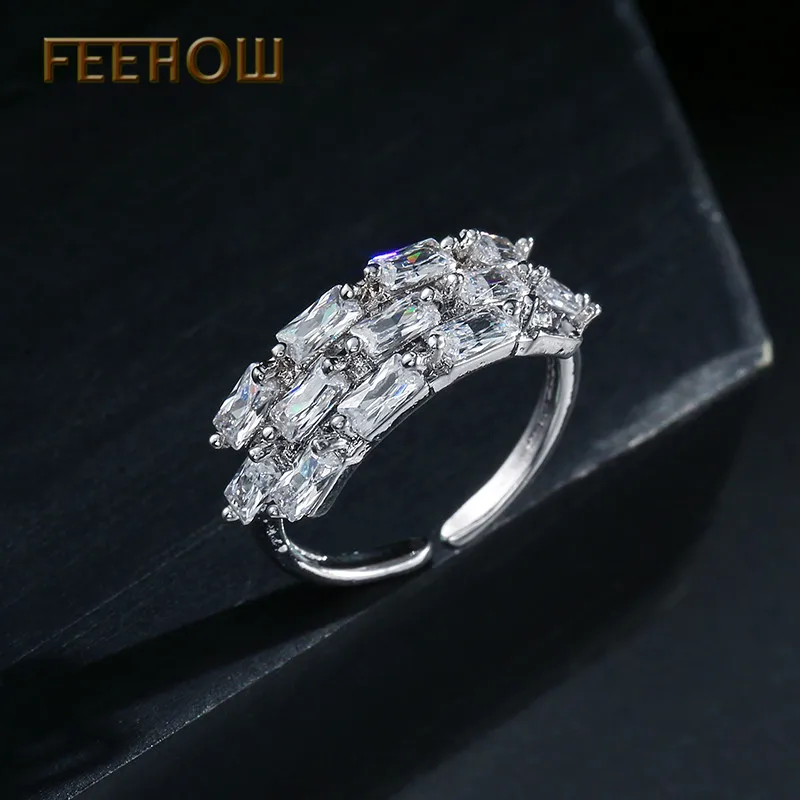 FEEHOW кора стиль женские открытые кольца с крошечный Циркон Кольца паве для женщин