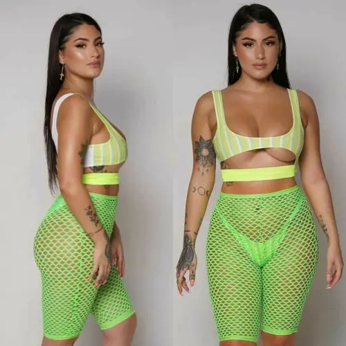 Новые женские сексуальные с высокой талией однотонные сетчатые брюки связанные