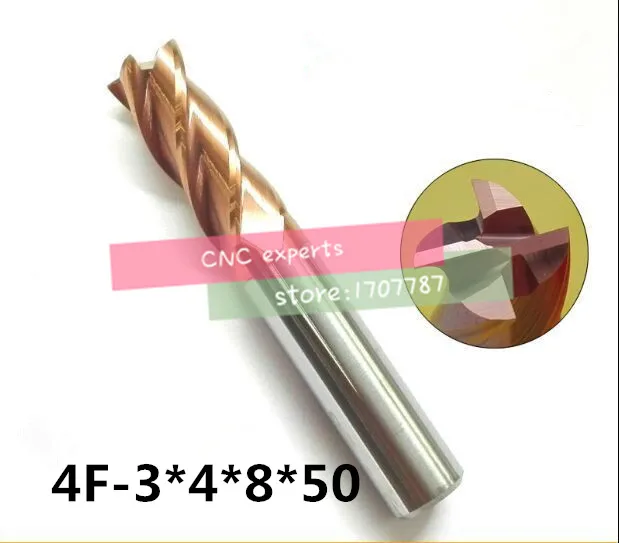 

4f-3.0*4*8*50, hrc60, твердосплавная квадратная фреза с плоским концом 4 4 флейты 3 мм покрытие нано использование для высокоскоростного фрезерного с...