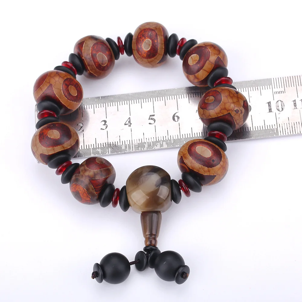 Tibetan Dzi Beads Bracelet Ethnic Style Great Quality 9 eyes Men's Natural Gray Agate Chalcedony Power Chakra | Украшения и