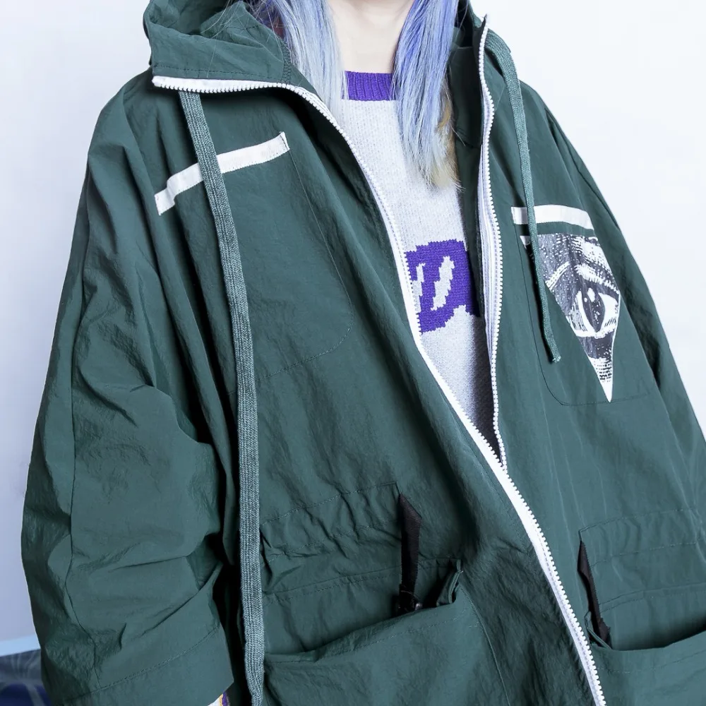 Уличная одежда геометрический треугольник письма oversize гофрирования талии рукав