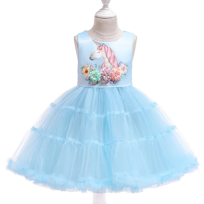 Kids Unicorn Dresses for Girls Children Satin Birthday Dress Clothes Princess Costume 2 3 4 5 6 7 8 9 10 Yrs Tutu | Детская одежда и