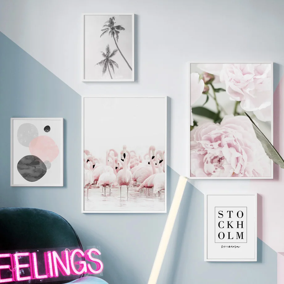 Цветочный Фламинго кокосовое дерево цитаты настенная живопись на холсте