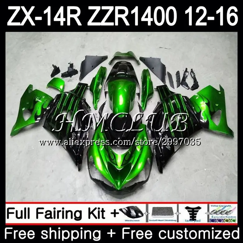 

Kit For KAWASAKI NINJA ZX 14R ZZR 1400 ZX14R 12 13 14 15 16 73HC.14 ZZR1400 ZX-14R Green black 2012 2013 2014 2015 2016 Fairing