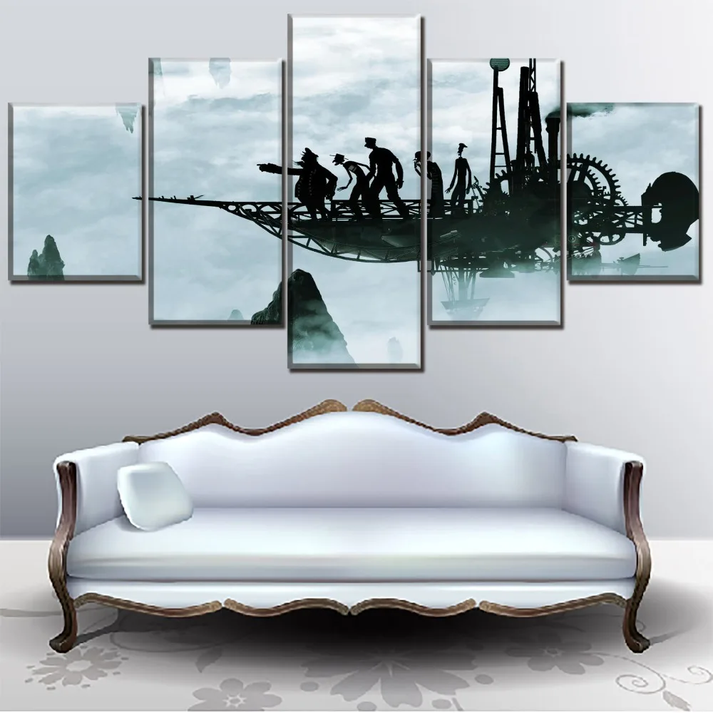 Современная Настенная Картина на холсте 5 панелей самолёт туман научная