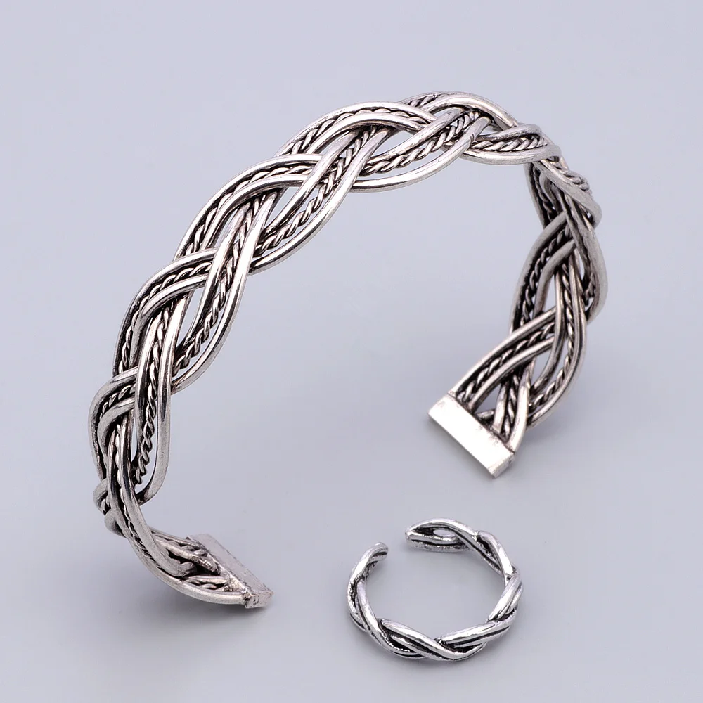 Женский винтажный комплект ювелирных изделий Открытый браслет на запястье с