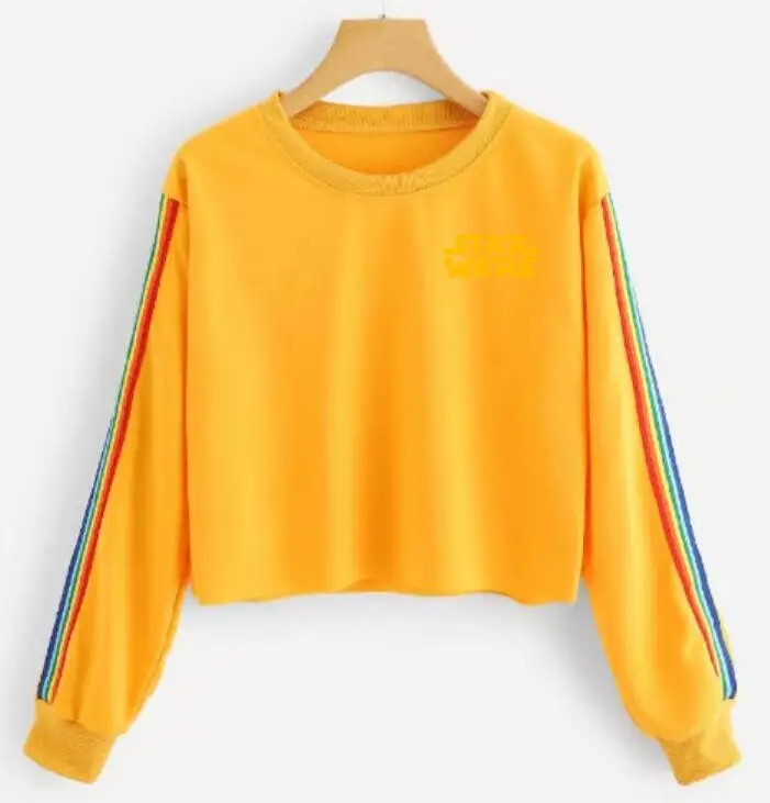 New Fashion Women's STAR WARS Round Neck Long Sleeve T-Shirt Short Rainbow Stripe Street | Женская одежда