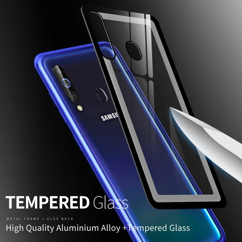 For Samsung Galaxy A60 Case Transparent Tempered Glass Metal Frame Back Cover Hard Cases Clear phone case |