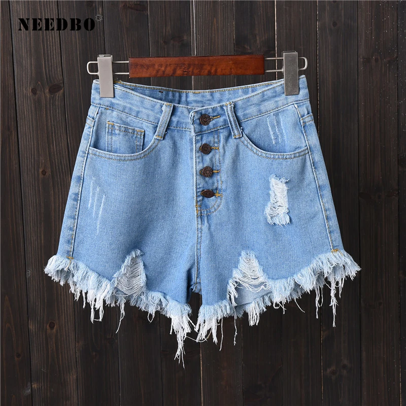 NEEDBO Shorts Jeans Summer Women Denim Shorts High Waist Casual Short Femme Plus Size 6XL Hole Sexy Ladies Hot Short Pants Mujer