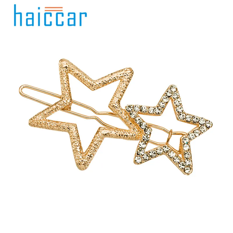 Women girl Charm Gold Silver Double five-pointed star diamond Hairpin Buckle Hairgrip Headdress birthday gift p# dropship | Красота и