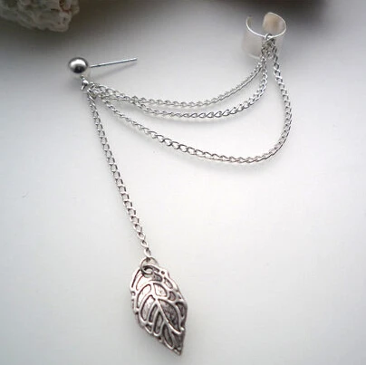 MissCyCy Punk Rock Leaf Chain Tassel Dangle Ear Cuff Wrap Earring Gold Color earrings in jewelry 1 pcs | Украшения и аксессуары