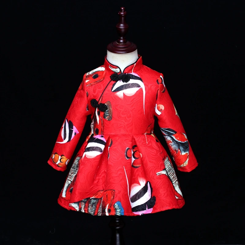 Зимнее Брендовое Новое жаккардовое платье с принтом в виде рыбок для мамы и детей