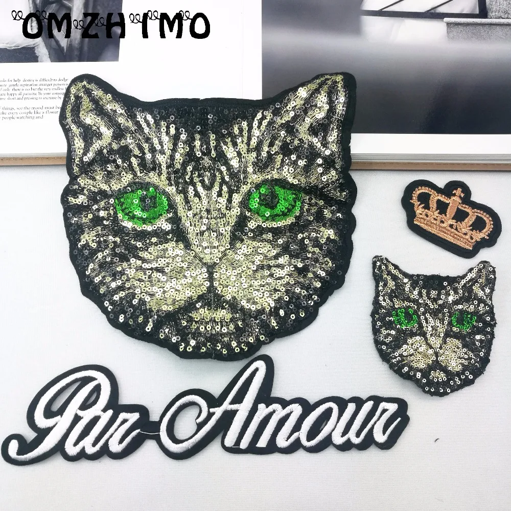 1 шт. нашивки с блестками в виде кошки для пришивания своими руками одежды