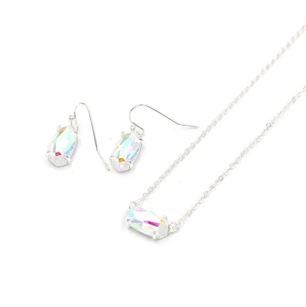 Silver set Модные маленькие стеклянные Висячие AB серьги для женщин - Окраска металла: Silver set