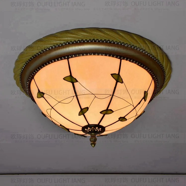 

38cm European Baroque E27 110-240V Pastoral Ceiling Light Tiffany Round Glass Lampshade lamparas de techo abajur