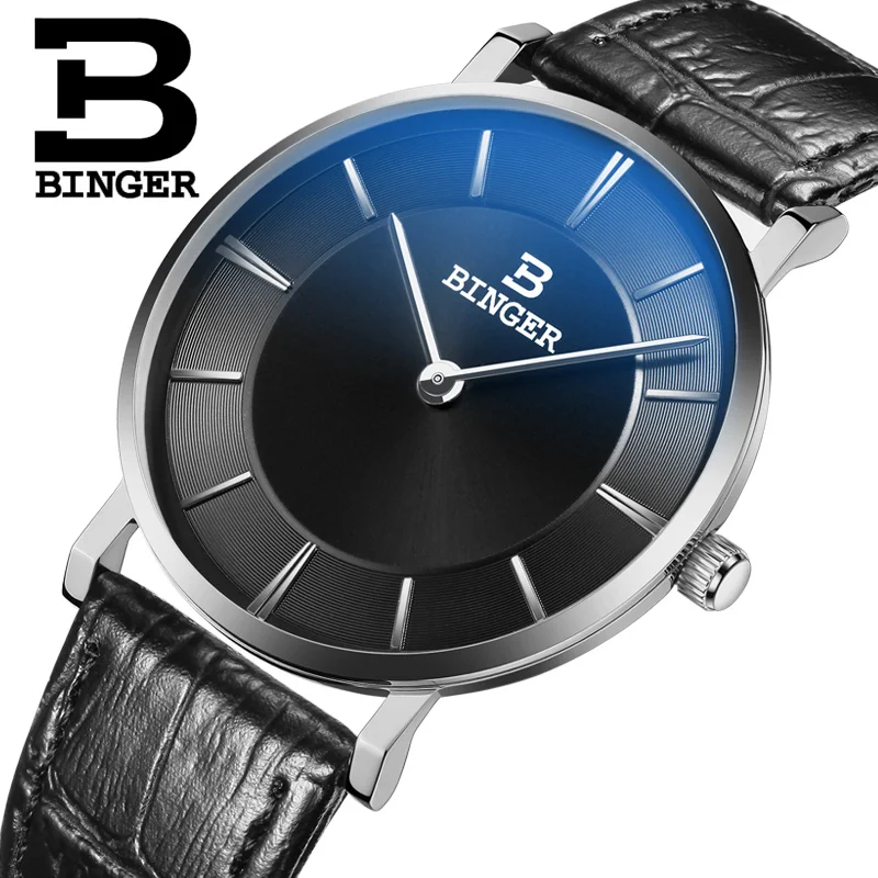 

Luxury Brand Quartz Leather Strap Switzerland BINGER men's watch ultrathin Wristwatches Waterproof 1 year Guarantee B9013-2