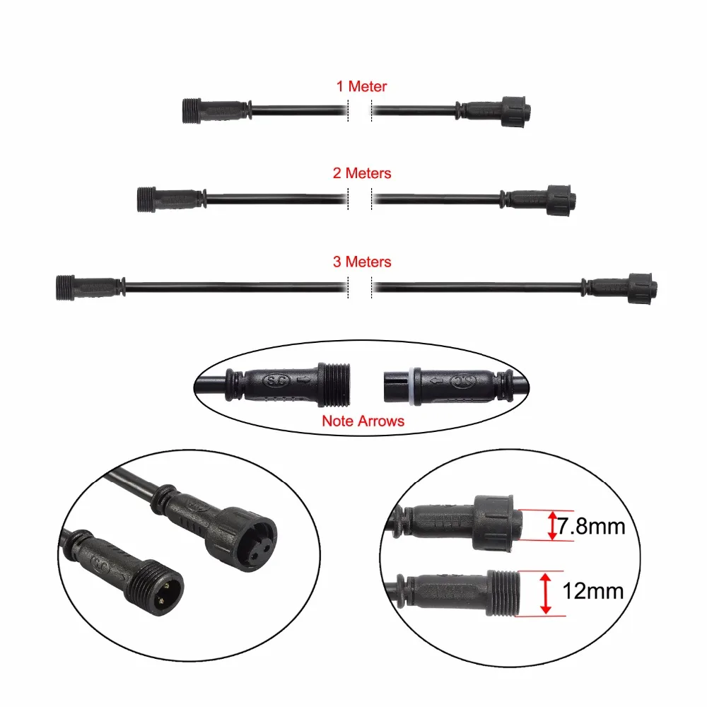 8/12 мм IP67 LED продлить Кабели Применение один Цвета Лампы для мотоциклов 2 Pin с 1/2/3