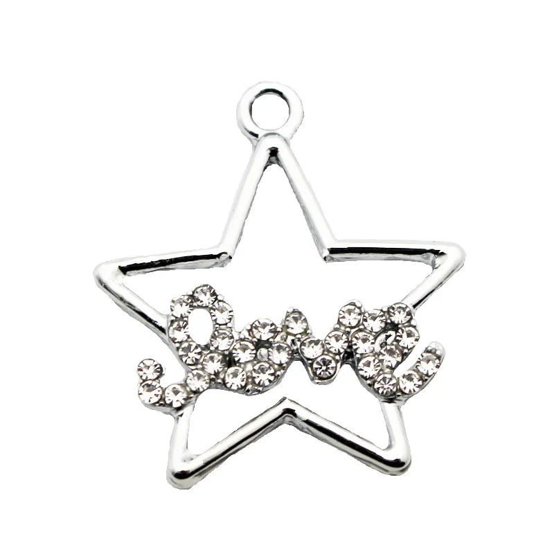 

Newest 20pcs/lot Metal Star Love Crystal Dangle Charms Lobster Clasp Charms For Women Earring Necklace Bracelet DIY Jewelry