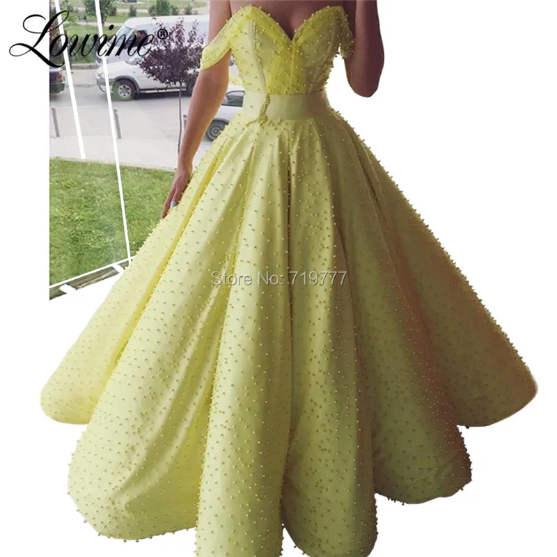 Off The Shoulder Beaded Yellow Prom Dresses 2019 Robe De Soiree Longue Islamic Wedding Party Gowns Abendkleider Evening Dress