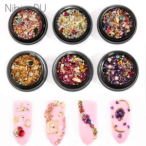 Стразы для ногтей, разноцветные металлические, с заклепками, 1 коробка