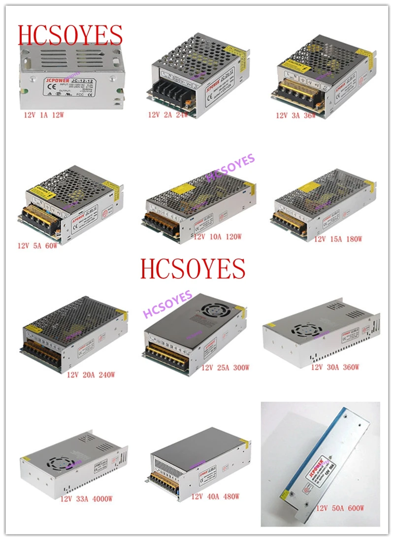 DC 12V 1A/2A/3A/5A/6A/8A/10A/12A/15A/20A/25A/30A/40A/50A/60A светодиодные трансформаторы питания Для WS2812B
