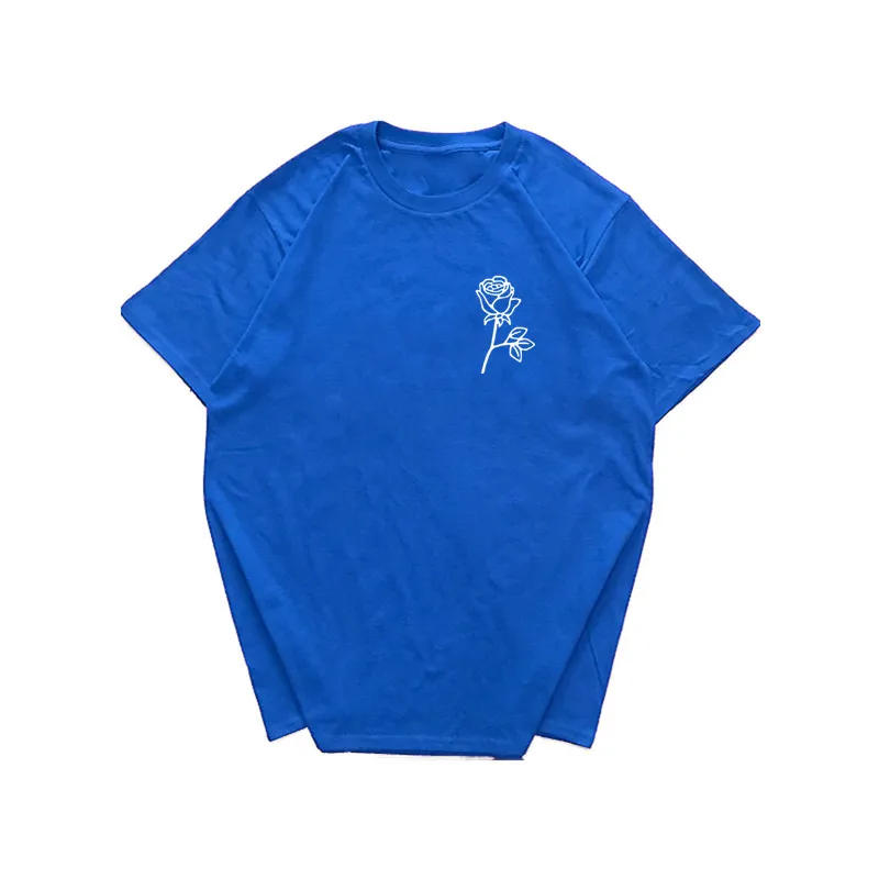 18Royal blue Летняя мужская футболка Харадзюку с принтом розы, футболка с коротким рукавом в стиле хип-хоп, хлопковая футболка, модная повседневная футболка - Цвет: 18Royal blue