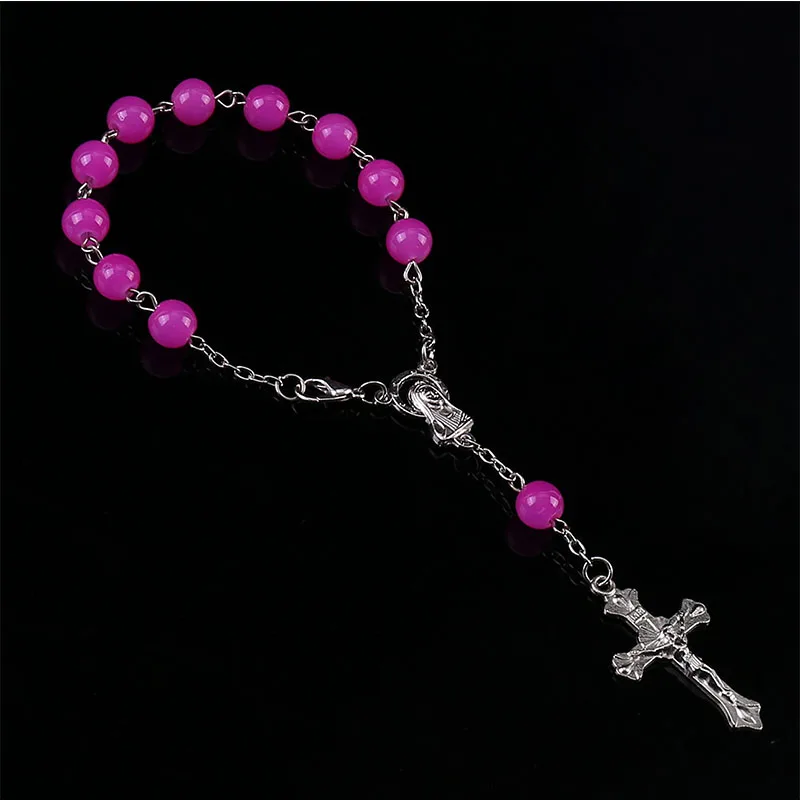 Католический Хрустальный Браслет 8 мм жемчуг Розария крест подвеска женский