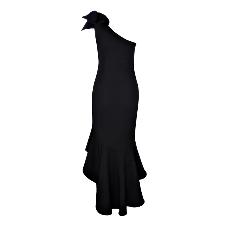 

Beateen 2018 New Black One Shoulder Bow Asymmetrical Mermaid Dress Sexy Club Party Mid-calf