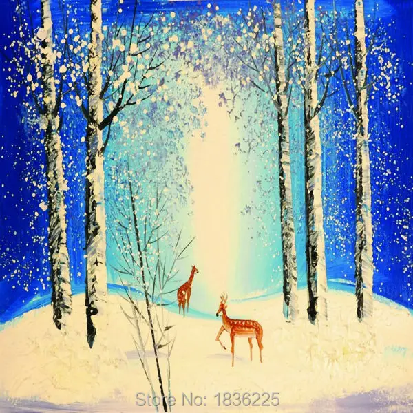 Животные олени в лесу современные картины с ножом красивый Снежный пейзаж