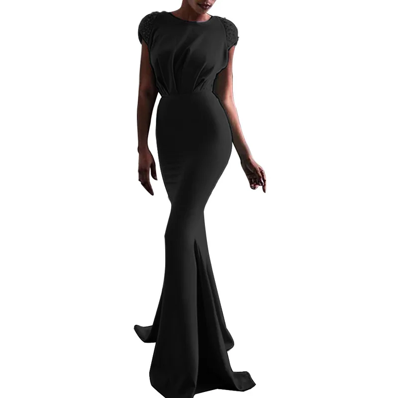 Элегантный Для женщин платье длиной до пола с круглым вырезом короткий рукав