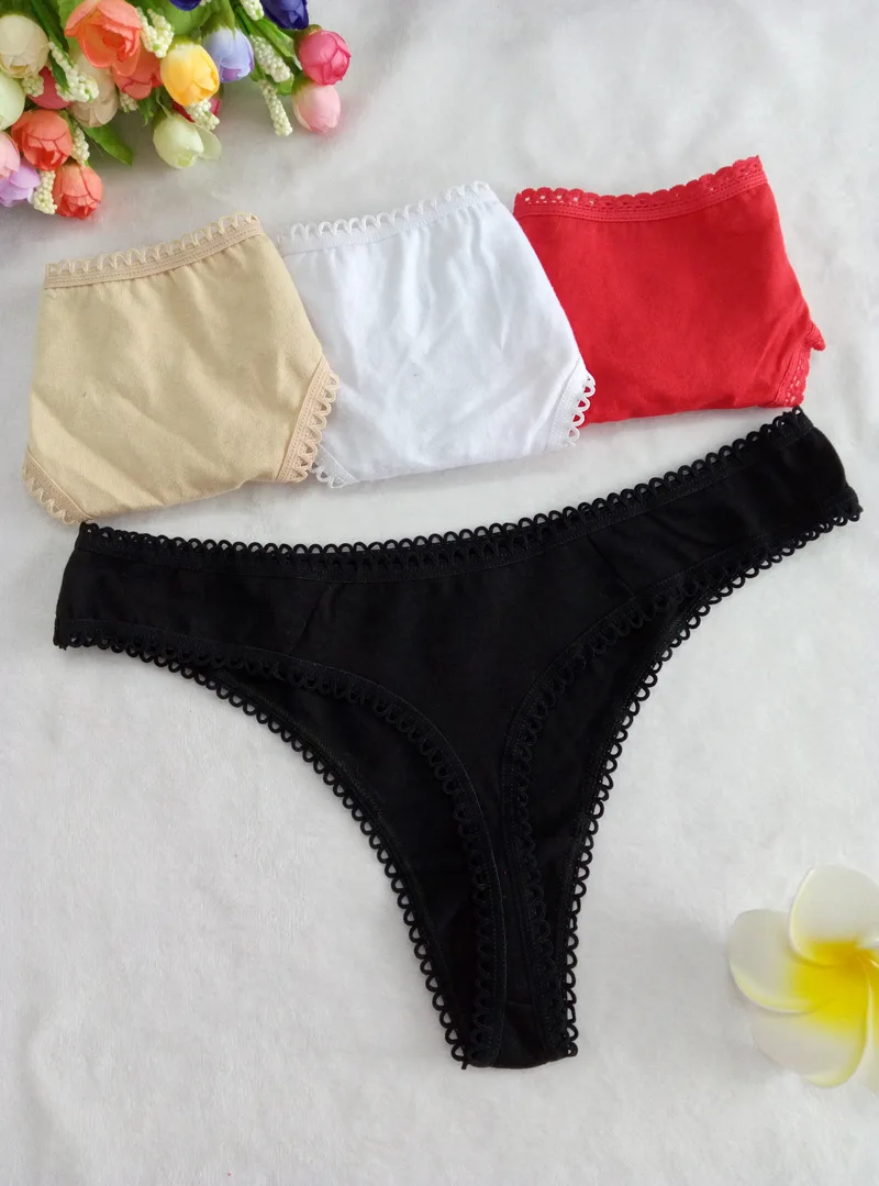 Hot 3pcs/lot Fashion Women Pink White Black Cotton Lace Side Large Underwear Briefs Ladies Comfortable T-back G-string T Pants |