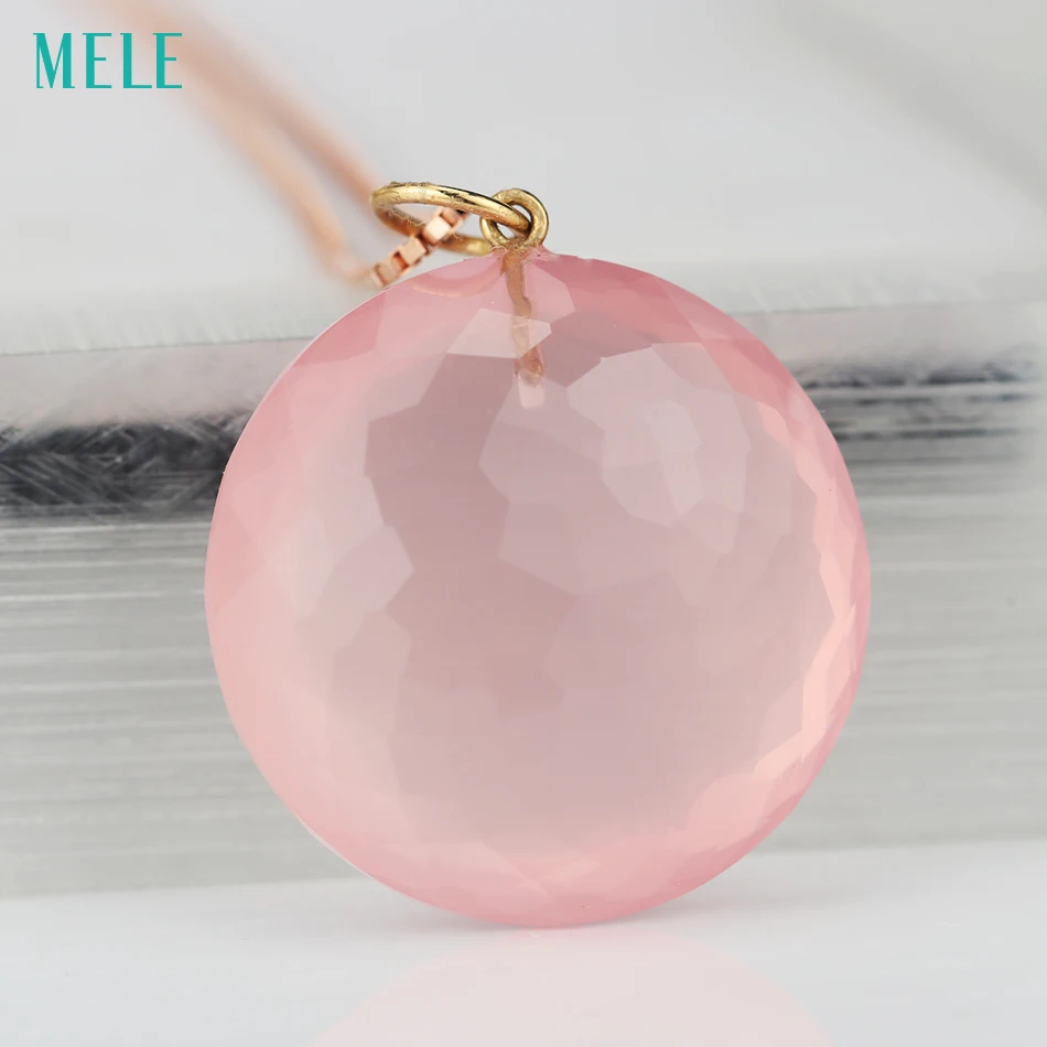 MELE натуральный розовый кварц настоящая Подвеска из 18-каратного желтого золота RD